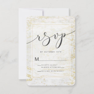 Modern Marbles in Classic White & Gold Foil Edges RSVP Card