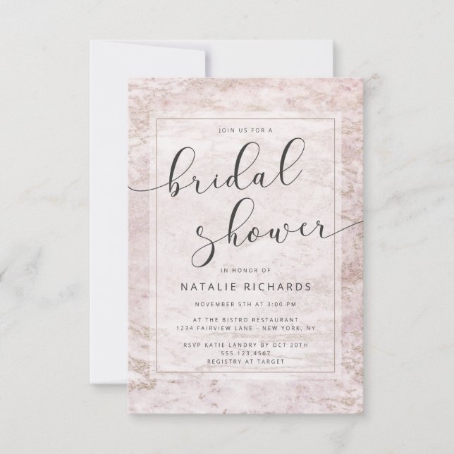 Modern Marbles in Mauve Rose Gold Bridal Shower Invitation (Front)