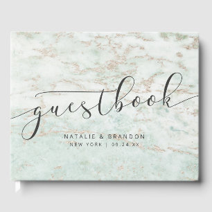 Modern Marbles in Mint with Rose Gold Wedding Guest Book