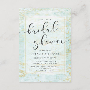 Modern Marbles in Ocean with Gold Bridal Shower Invitation