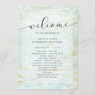 Modern Marbles in Ocean with Gold Wedding Ceremony Programme