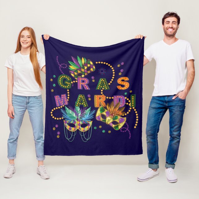 Modern Mardi Gras Fleece Blanket (In Situ)