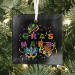 Modern Mardi Gras Glass Tree Decoration