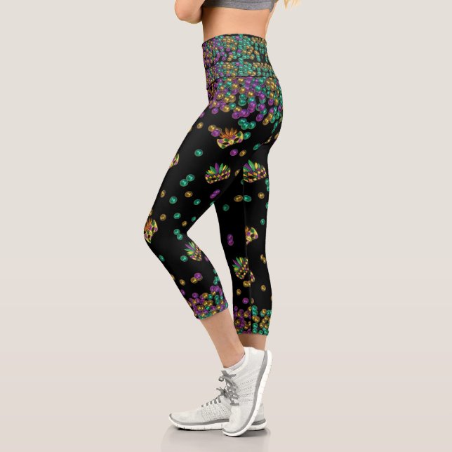 Modern Mardi Gras Pattern Capri Leggings (Left)