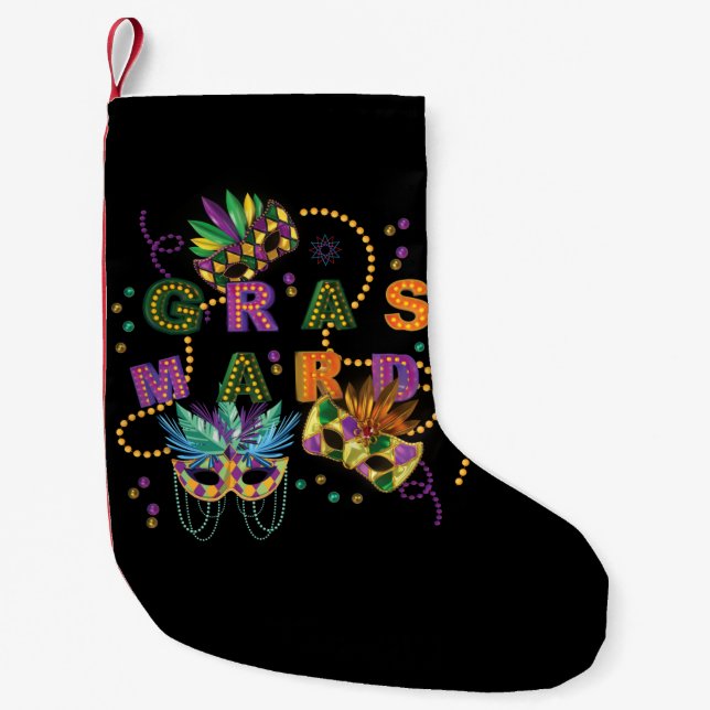 Modern Mardi Gras Small Christmas Stocking (Front)