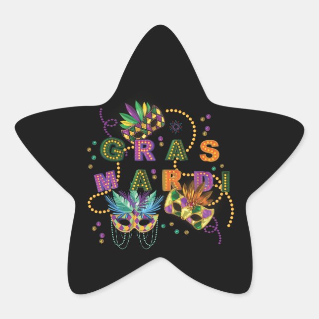 Modern Mardi Gras Star Sticker (Front)