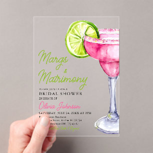 Modern Margs & Matrimony Cocktail Bridal Shower Acrylic Invitations