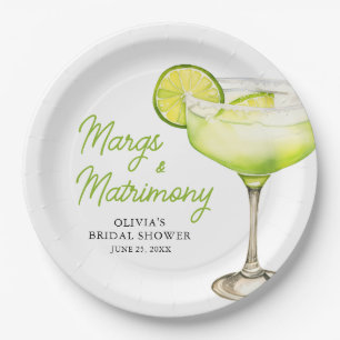 Modern Margs & Matrimony Cocktail Bridal Shower Paper Plate