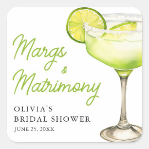 Modern Margs & Matrimony Cocktail Bridal Shower Square Sticker