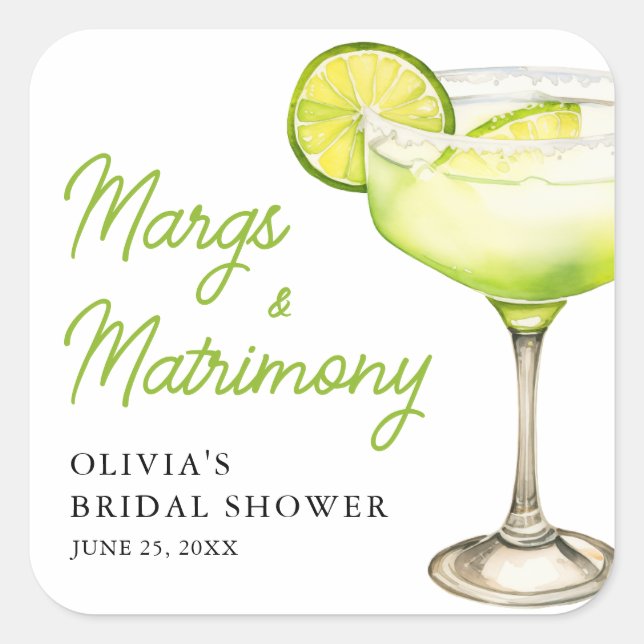 Modern Margs & Matrimony Cocktail Bridal Shower Square Sticker (Front)