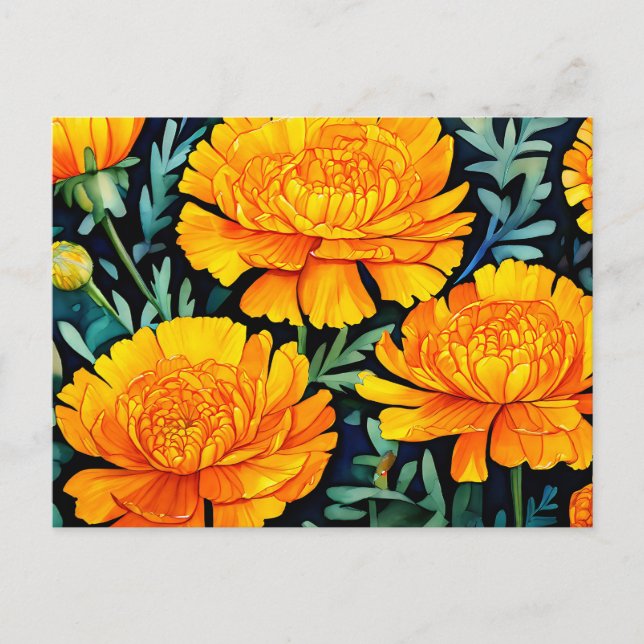 Modern Marigold Watercolor Pattern Postcard (Front)