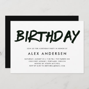 Modern Marker   Black and White Birthday Party Invitation