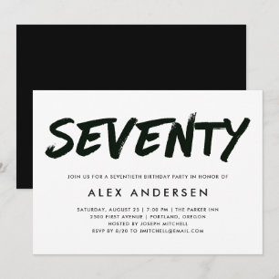 Modern Marker Black and White Seventieth Birthday Invitation