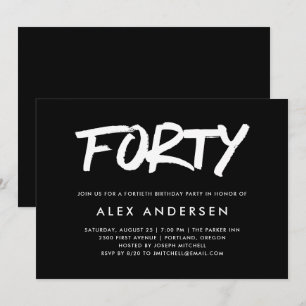Modern Marker   Black Fortieth Birthday Invitation