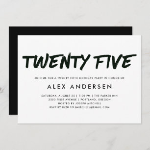 Modern Marker   Black Twenty Fifth Birthday Invitation