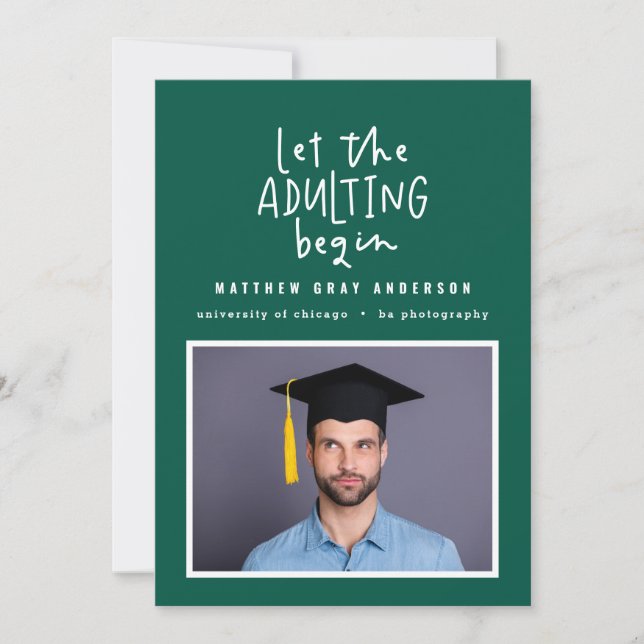 Modern marker pen adulting photo graduation announcement (Front)