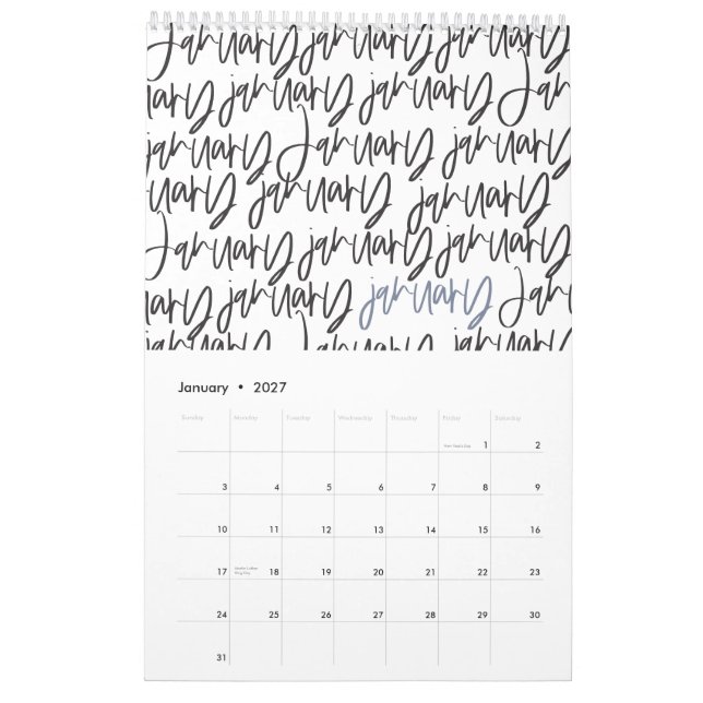 Modern marker pen script calendar (Jan 2027)
