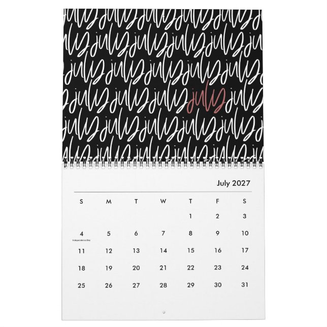 Modern marker pen script calendar (Jul 2027)