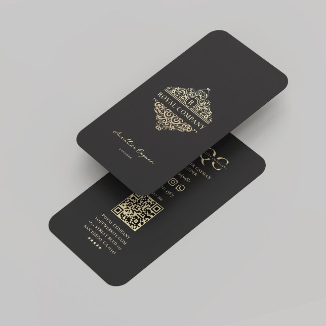 Modern Marketing Logo Black Gold Ornament  Business Card (Modern Company Monogram Black Gold Ornament Business Card
)