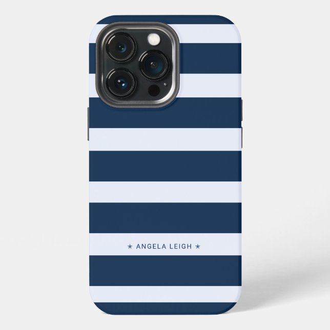Modern Marlin and Blue White Cabana Stripes iPhone Case (Back)