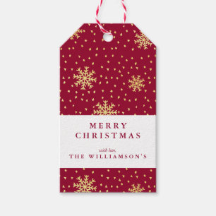Modern Maroon and Gold Snowflake Christmas Gift Tags