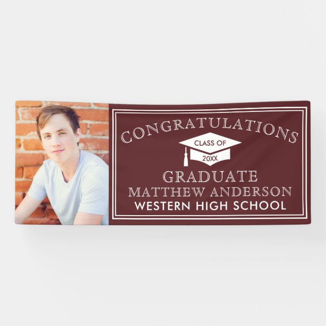 Modern Maroon Congrats Graduation Photo Banner (Horizontal)
