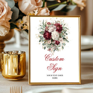 Modern Maroon Flowers Eucalyptus Gold Custom Poste Poster