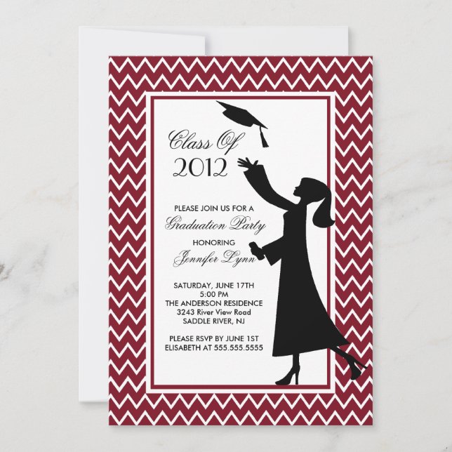 Modern Maroon Graduation Invitation Silhouette (Front)