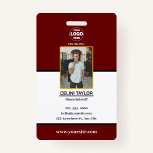 Modern Maroon ID Card with Photo & Logo ID Badge