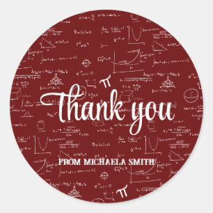 Modern Maroon Math Graduation Thank You Classic Round Sticker