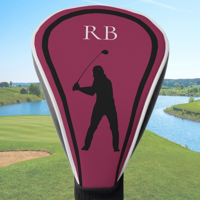 Modern Maroon Monogram Golf Head Cover For Men (Creator Uploaded)