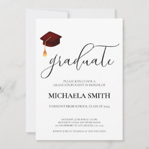 Modern Maroon Photo High School Graduation Party Invitation
