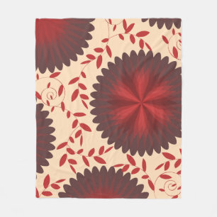 Modern Maroon Red Flowers & Vines Fleece Blanket