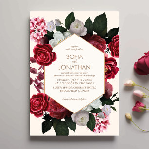 Modern Maroon Rustic Floral Fall Wedding Invitation