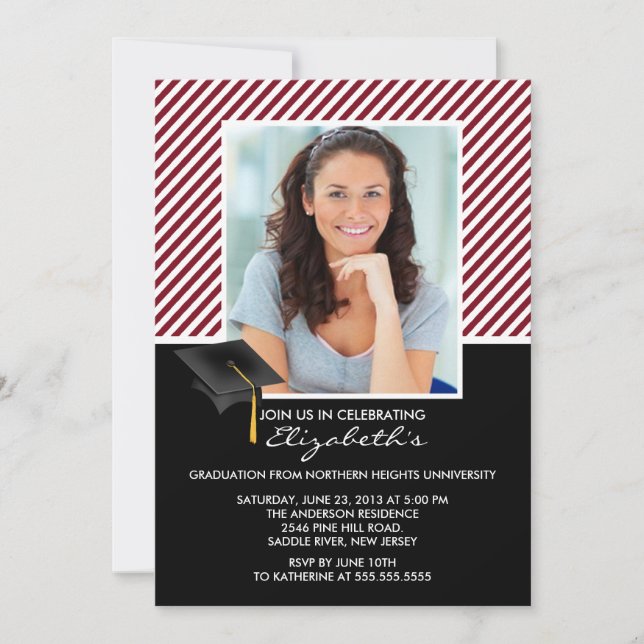 Modern Maroon Stripe Graduation Party Announcement (Front)