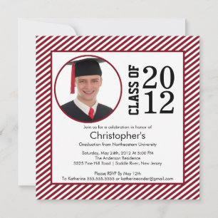 Modern Maroon Stripes Photo Graduation invitation
