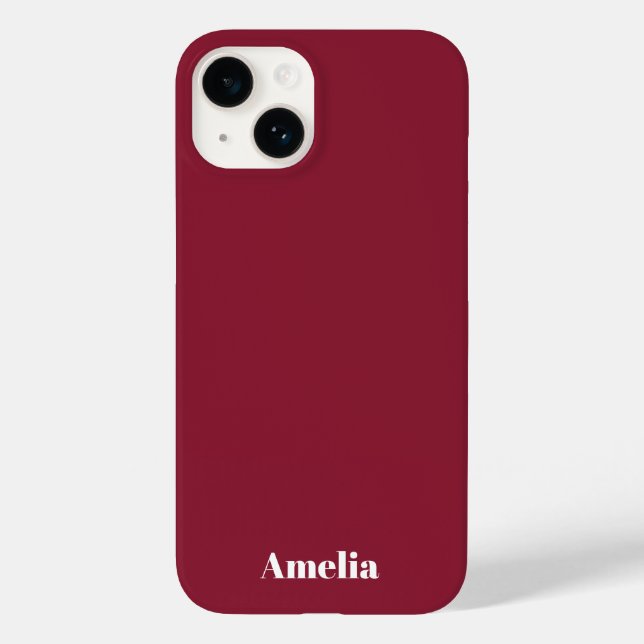 modern maroon white script Personalised Name  Case-Mate iPhone Case (Back)