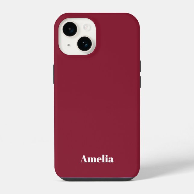 modern maroon white script Personalised Name  iPhone Case (Back)