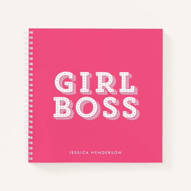 Modern Marquee Typography Girl Boss Personalised Notebook (Front)