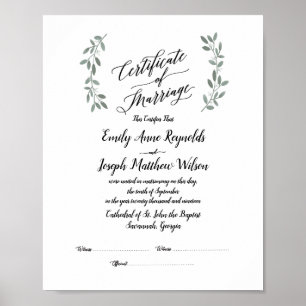 Modern Marriage Certificate Wedding Keepsake Poster