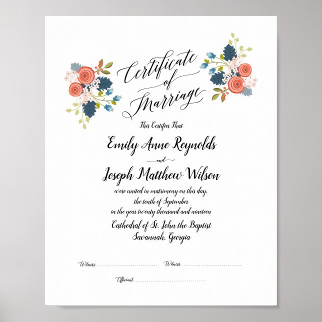 Modern Marriage Certificate Wedding Keepsake Poster (Front)