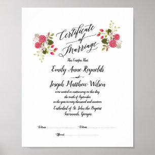 Modern Marriage Certificate Wedding Keepsake Poster