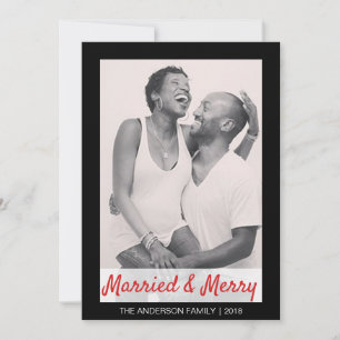 Modern Married and Merry Holiday Thank You Photo
