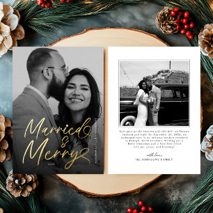 Modern Married and Merry Newlywed Script Christmas Foil Holiday Card