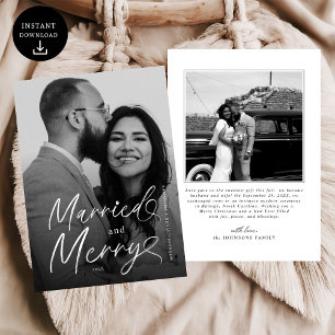 Modern Married and Merry Newlywed Script Christmas Holiday Card