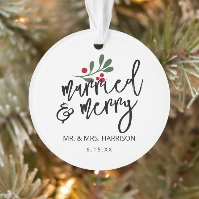 Modern Married and Merry Photo Ornament (Tree)