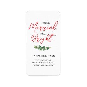 Modern Married Bright Newlywed Happy Holidays Label
