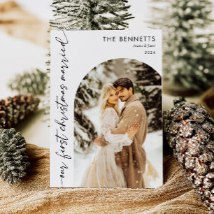 Modern Married Christmas Arch Photo Christmas Holiday Card