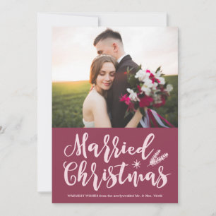 Modern Married Christmas   Pine Mauve Photo Holiday Card