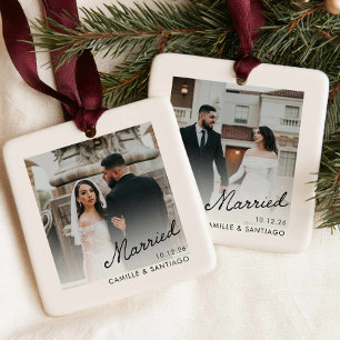 Modern Married Couple Photo Christmas Ornament